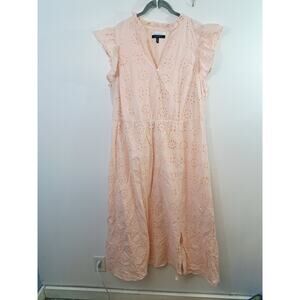 Eloquii Women's Pink Eyelet Design Ruffle Shoulder Maxi Dress In Size 20